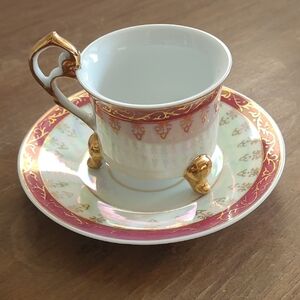 Gold-Trimmed Teacup with Pink Saucer